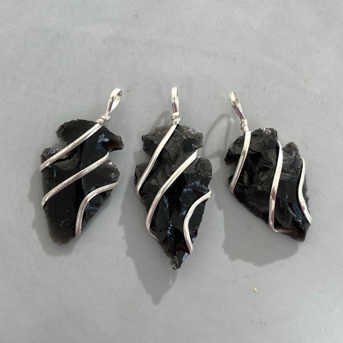 Black Obsidian - Wire Wrapped Arrowhead Pendant Black Obsidian - Wire Wrapped Arrowhead Pendant